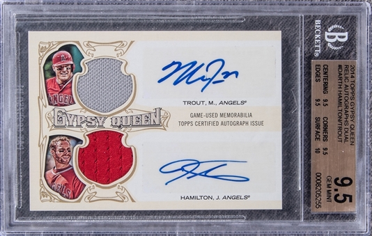 2014 Topps Gypsy Queen "Relic Autographs Dual" #DARTH Mike Trout/Josh Hamilton Dual Signed Game Used Patch Card (#8/10) - BGS GEM MT 9.5/BGS 10
